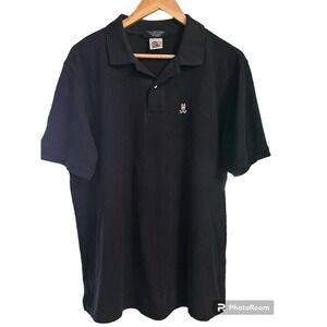 Pshycho Bunny Mens black classic Polo Shirt short sleeve pima cotton size 7